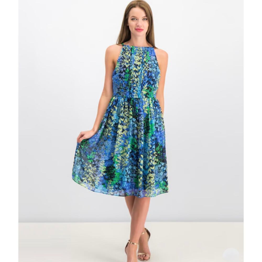Nicole‎ Miller Studio blue floral dress size 4